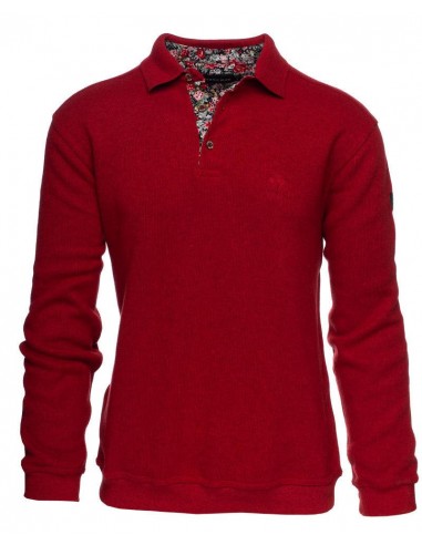 Polo manches longues col fleuri Ethnic Blue rouge en coton livraison et retour toujours gratuits