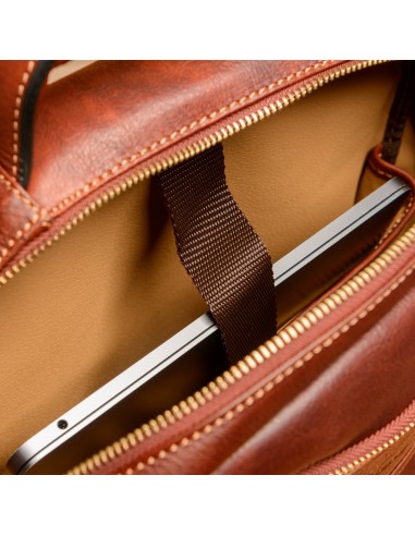 Men's Cognac Brown Leather Messenger Bag paiement sécurisé